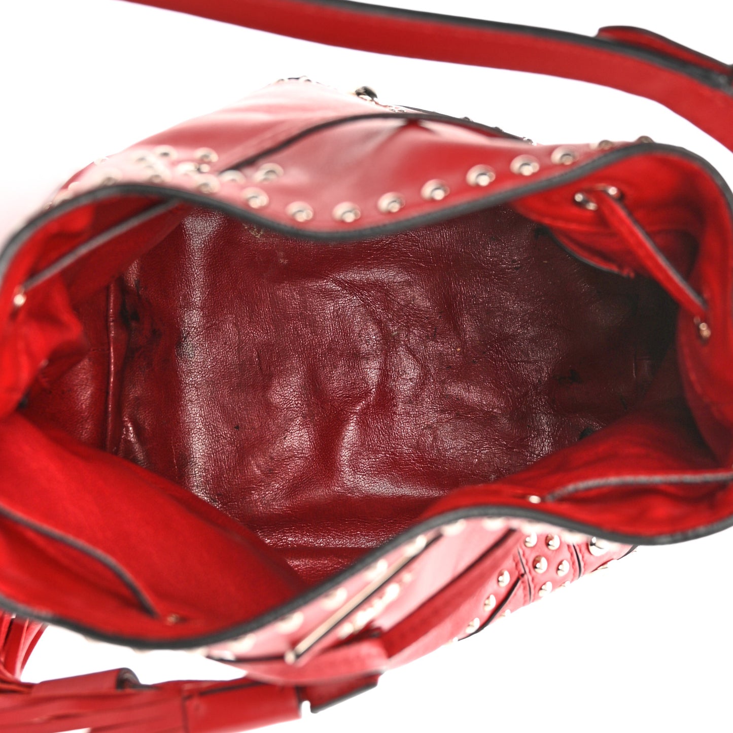 Soft Calf Studded Bucket Bag Rosso