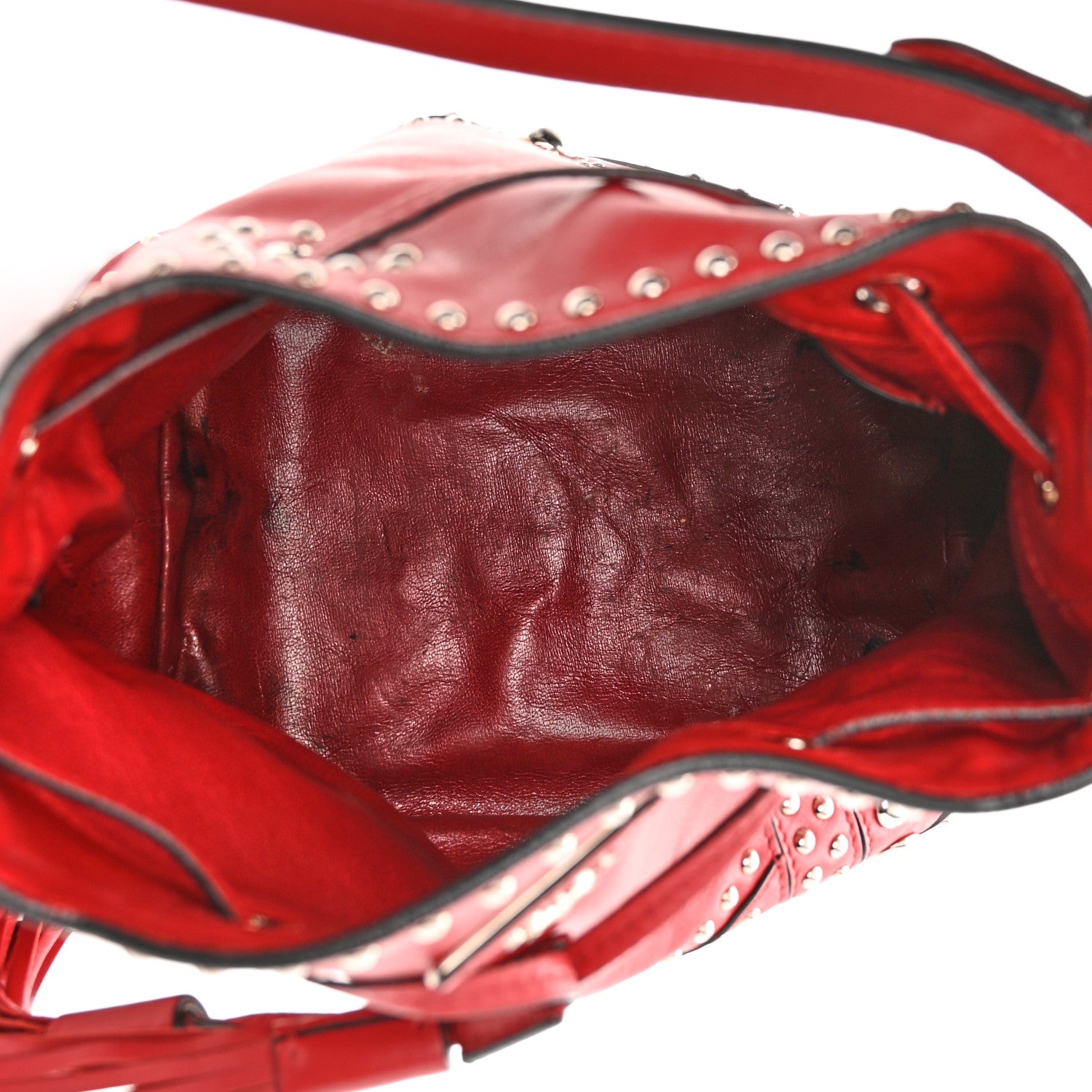 Prada Soft Calf Studded Bucket Bag Rosso 5 of 17