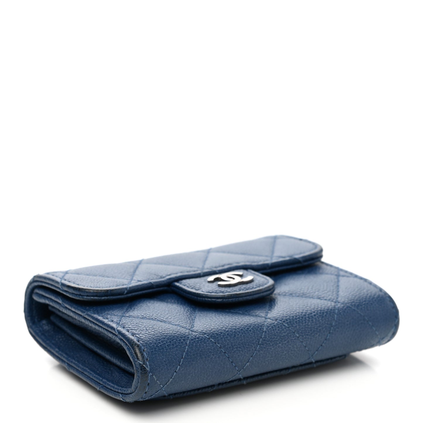 Caviar Quilted Flap Card Holder Wallet Navy
