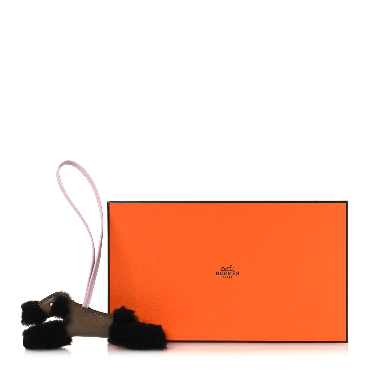Hermes Milo Lambskin Shearling Budy Charm Black Etoupe Rose Darling 5 of 5