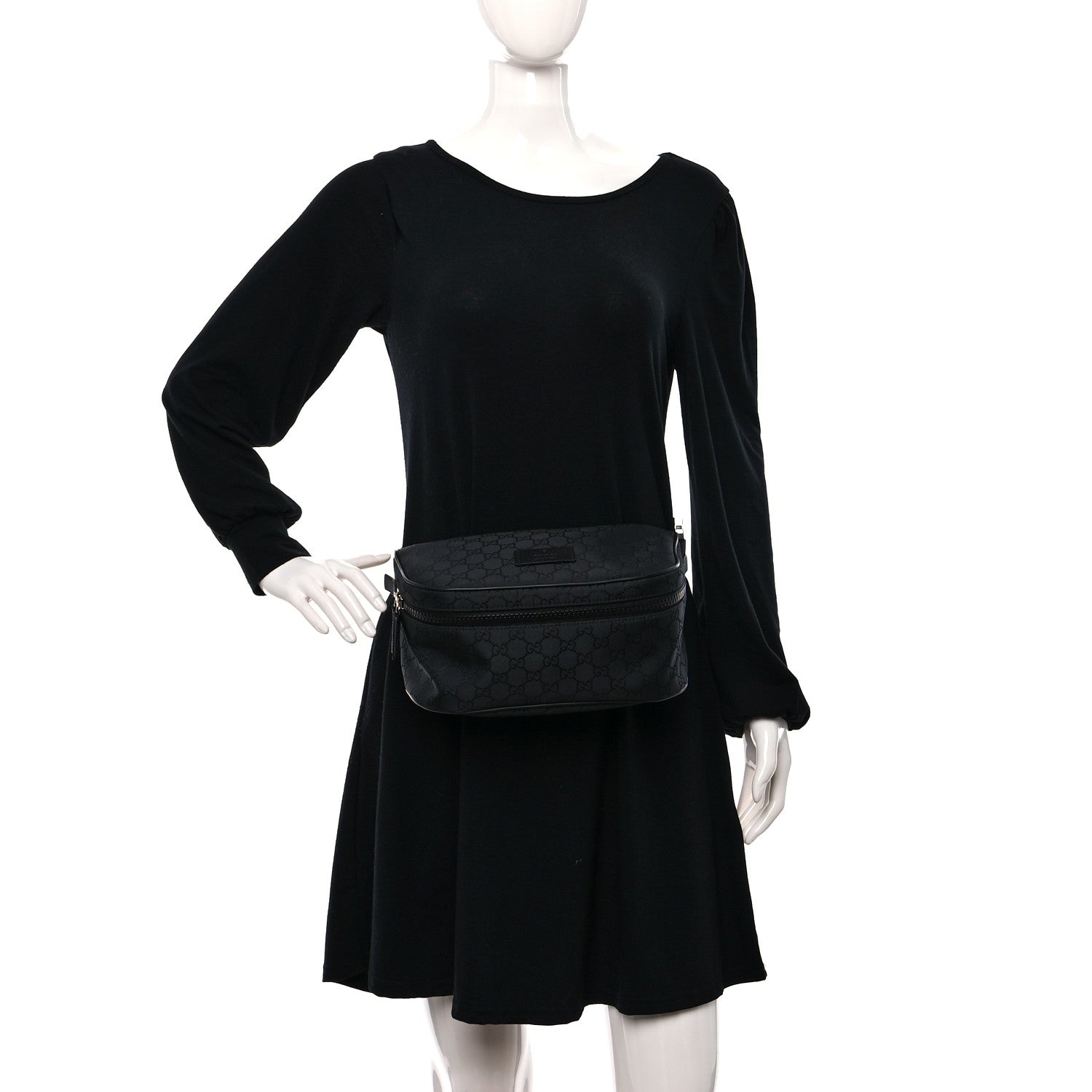 Gucci Nylon Monogram Fanny Pack Belt Bag Black 2 of 11