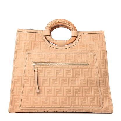 Fendi Vitello Cristallo Nature Wicker FF 1974 Embossed Large Runaway Shopper Tote Makeup 1 of 9