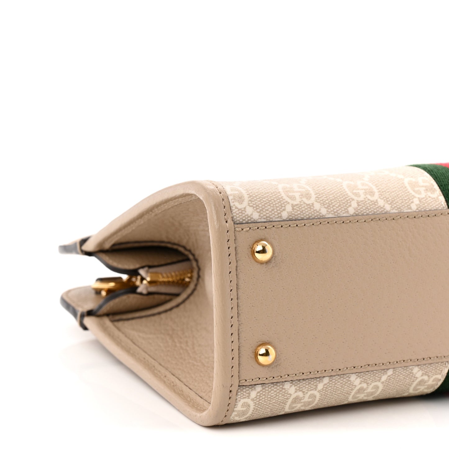 GG Supreme Monogram Textured Dollar Calfskin Web Small Ophidia Slip Handle Tote Beige Mystic White Oatmeal