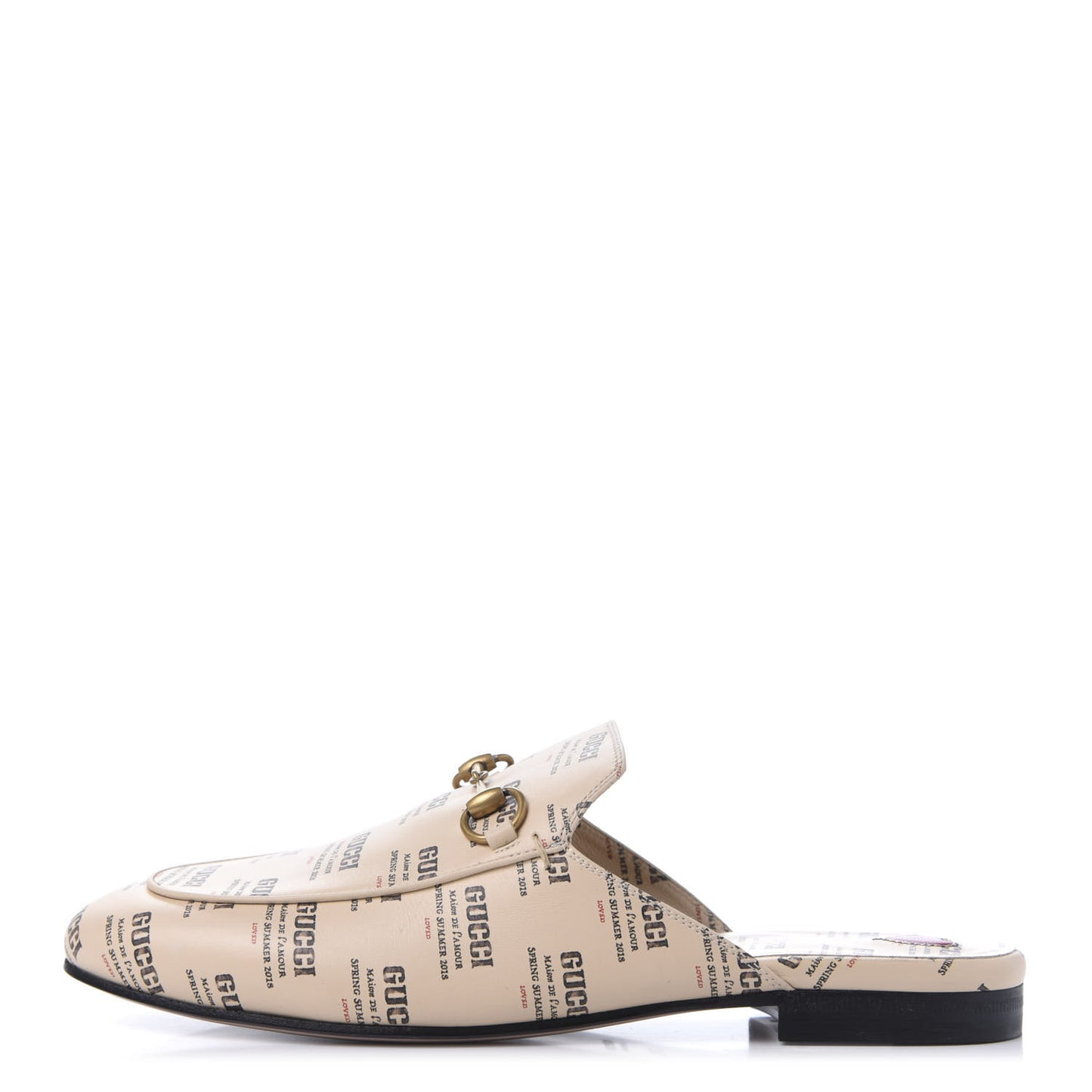 Calfskin Stamp Print Womens Princetown Slippers 38.5 Soy Black