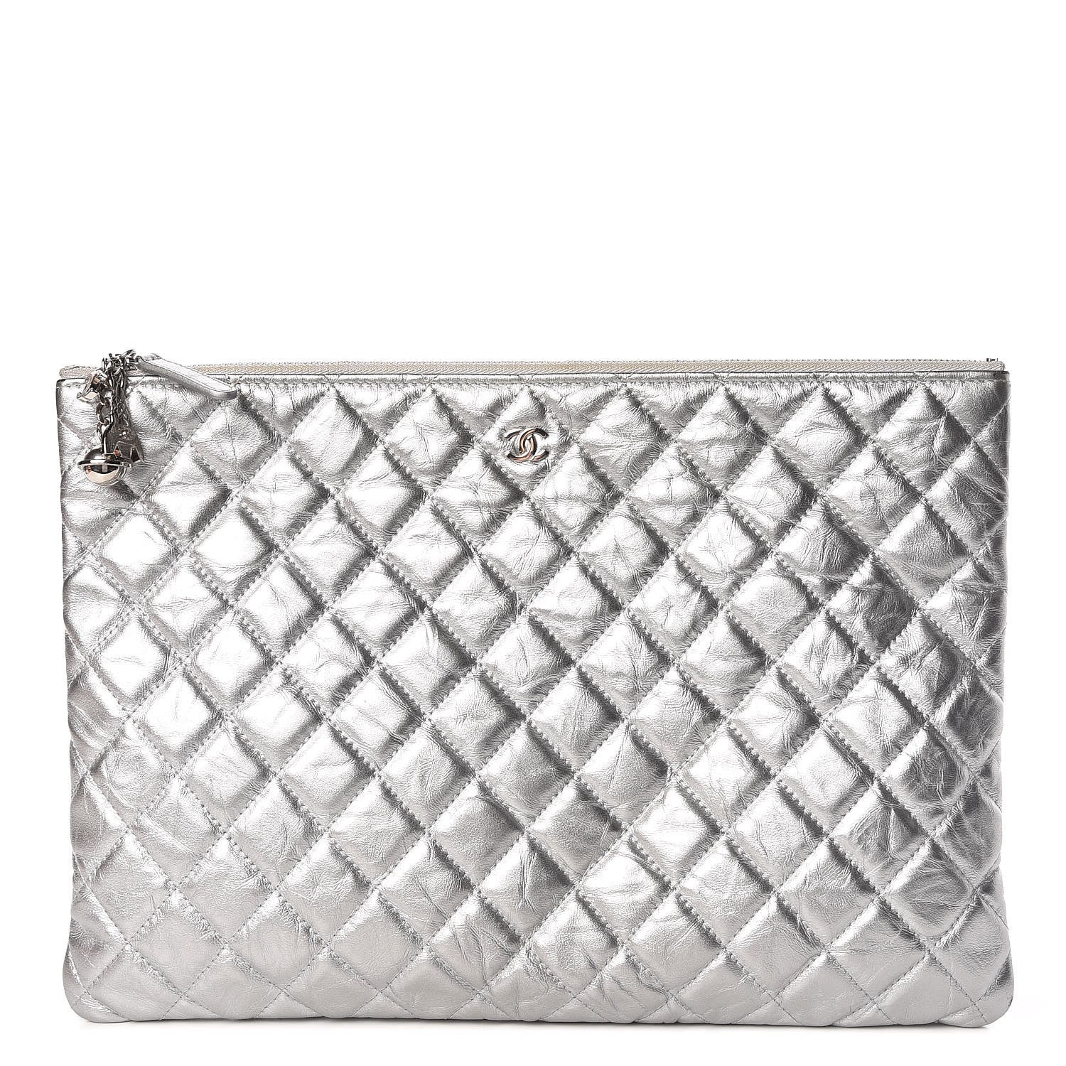 Chanel Metallic Calfskin Quilted Large Cosmo Cosmetic Case Silver 1 of 9