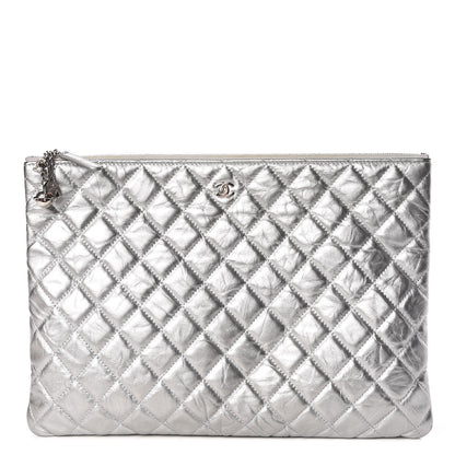 Chanel Metallic Calfskin Quilted Large Cosmo Cosmetic Case Silver 1 of 9