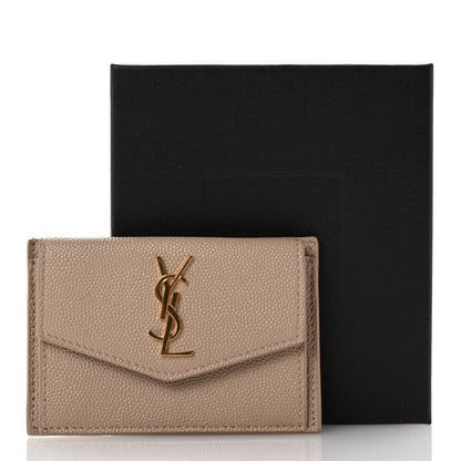 Saint Laurent Grain De Poudre Uptown Monogram Card Case Dark Beige 9 of 9