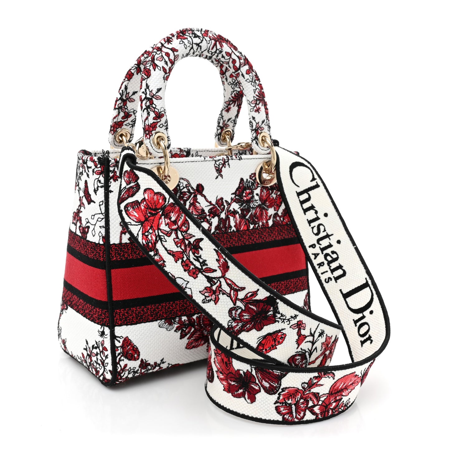 Canvas Le Coeur En Fleurs Embroidered Medium Lady D-Lite White Multicolor