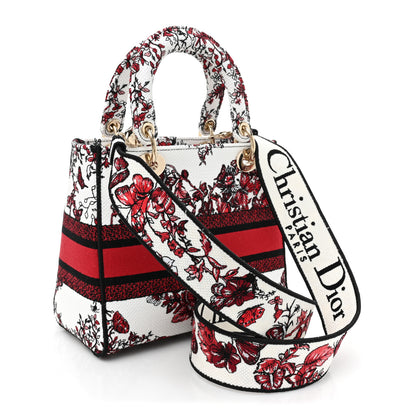 Christian Dior Canvas Le Coeur En Fleurs Embroidered Medium Lady D-Lite White Multicolor 3 of 8