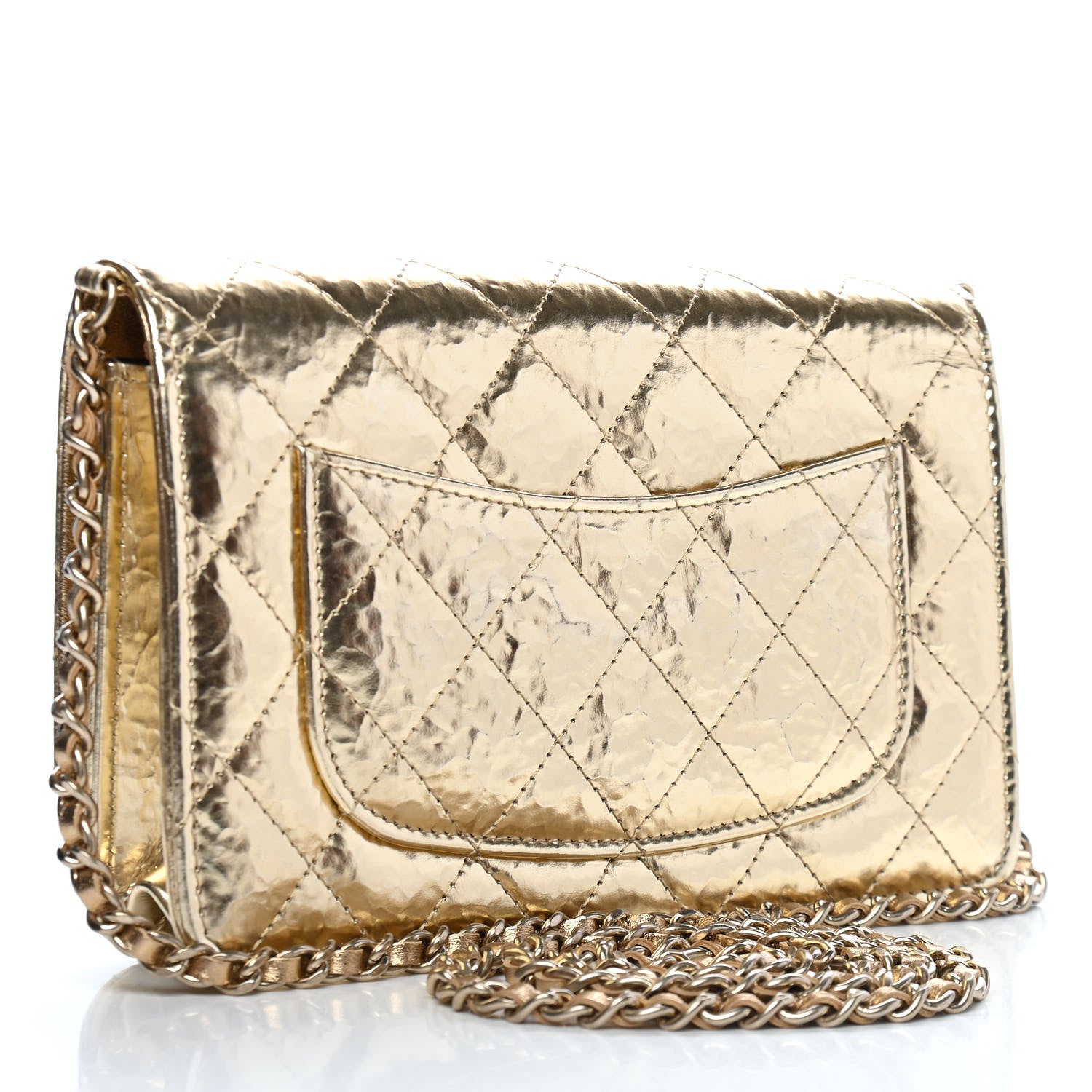 Chanel Hammered Metallic Calfskin Quilted Wallet On Chain WOC Gold 2 of 11