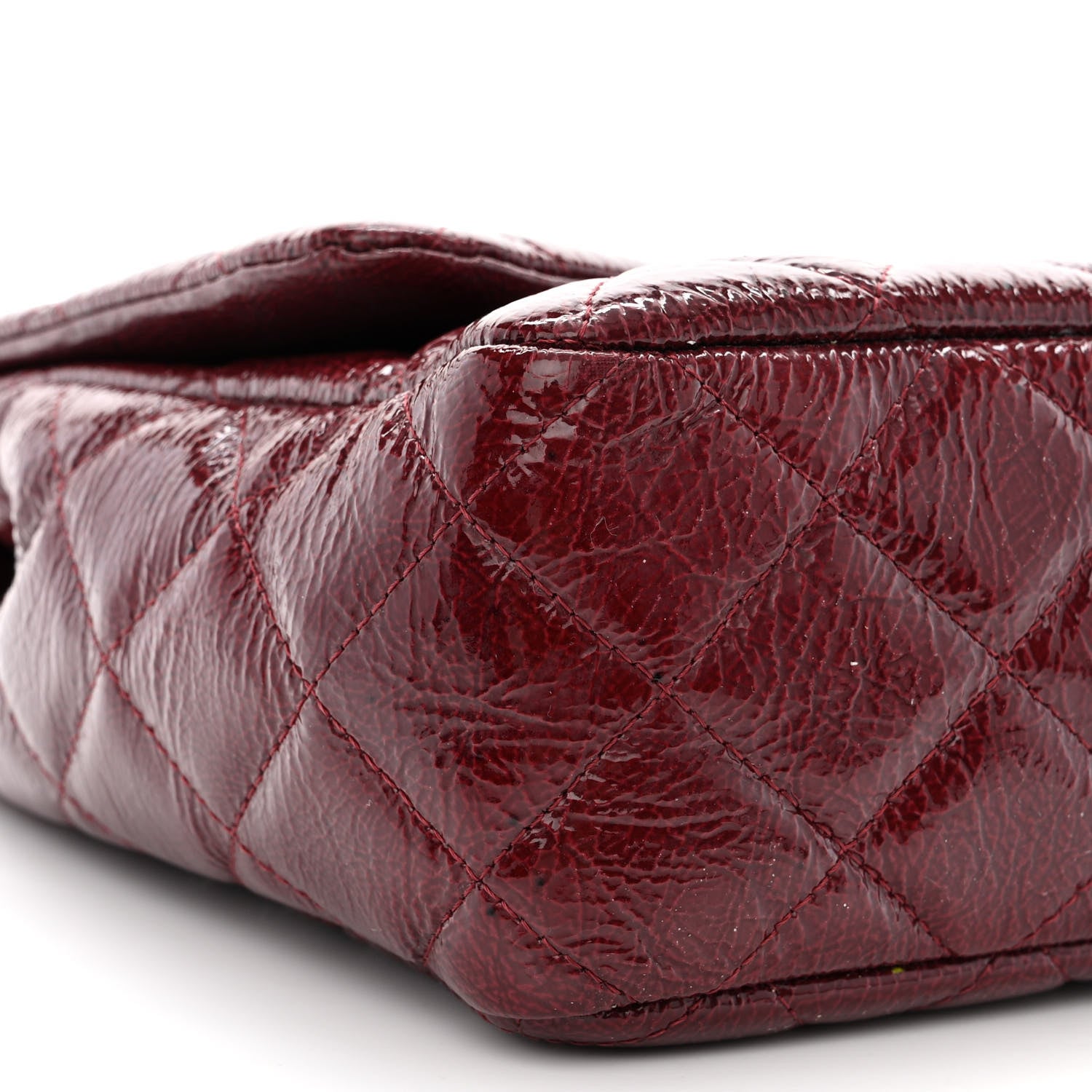 Chanel Crinkled Patent Quilted Jumbo Single Flap Burgundy 10 of 13