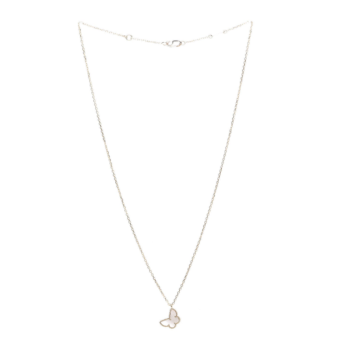 18K Yellow Gold Mother of Pearl Sweet Alhambra Butterfly Pendant Necklace