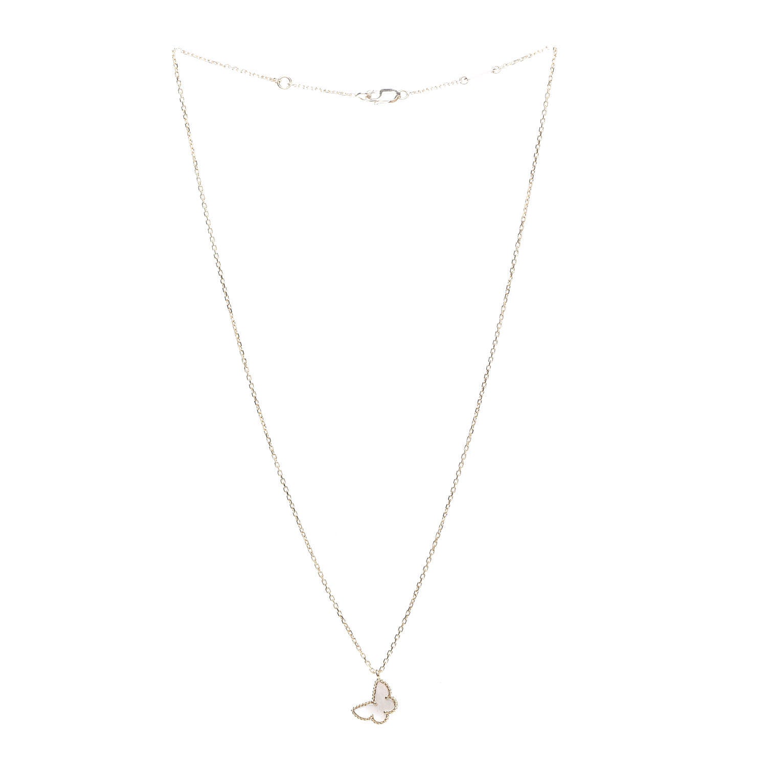 Van Cleef & Arpels 18K Yellow Gold Mother of Pearl Sweet Alhambra Butterfly Pendant Necklace 3 of 7