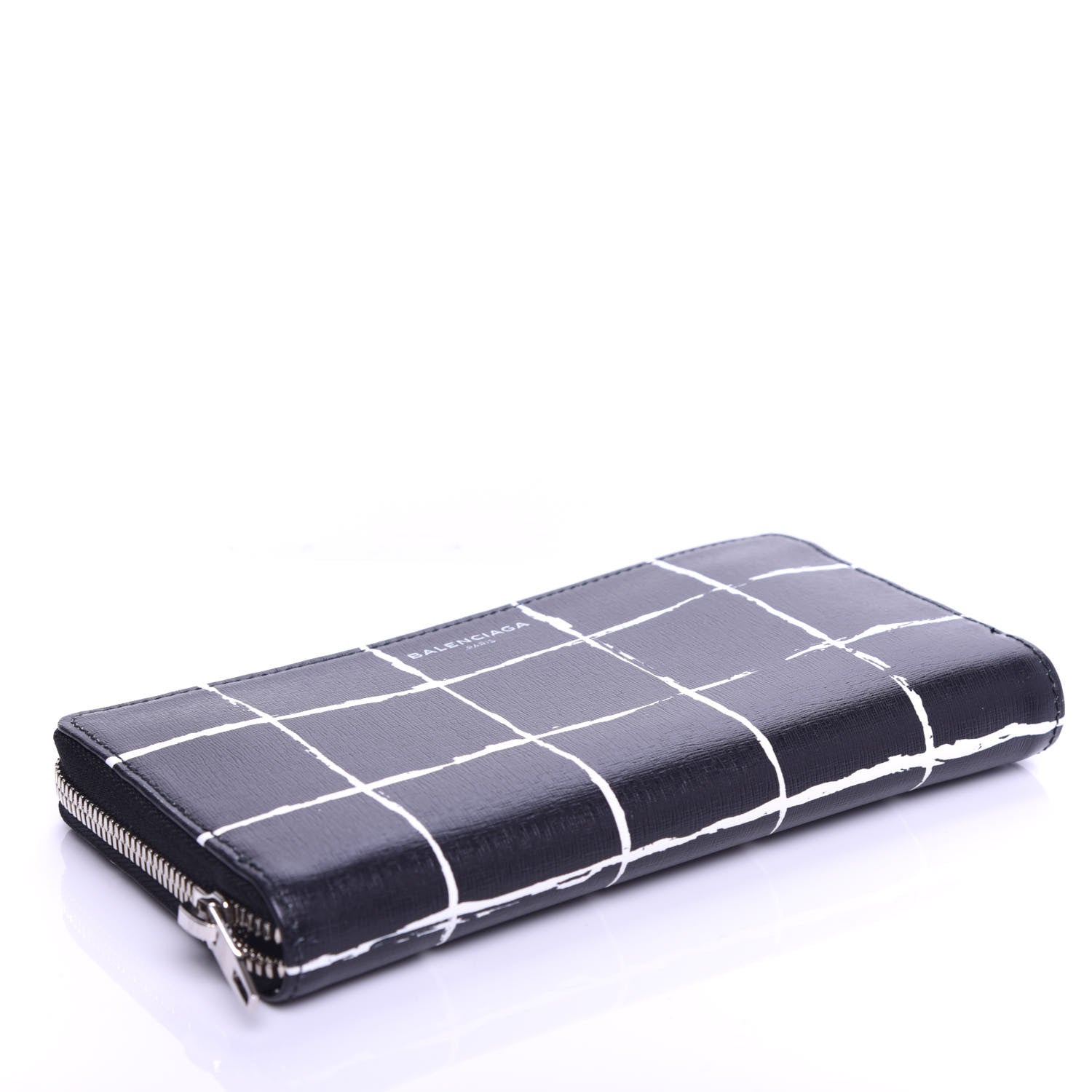 Balenciaga Saffiano Square Check Continental Zip Around Wallet Black White 4 of 6
