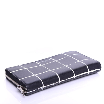 Balenciaga Saffiano Square Check Continental Zip Around Wallet Black White 4 of 6