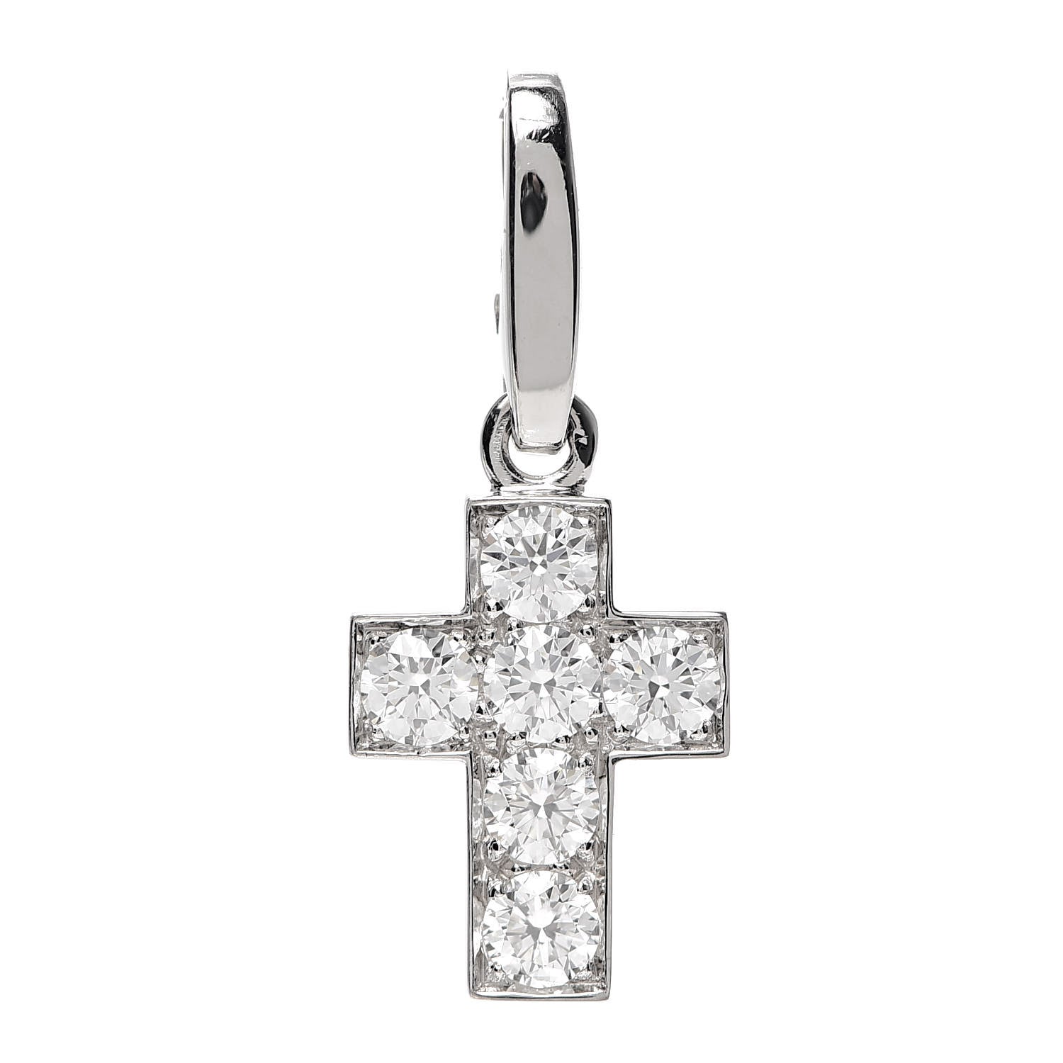 Cartier 18K White Gold Diamond .84ctw Cross Charm Pendant 1 of 4