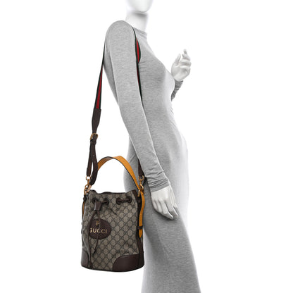 Gucci GG Supreme Monogram Neo Vintage Drawstring Bucket Backpack Beige New Acero Crop 2 of 11
