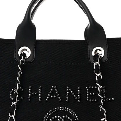 Chanel Canvas Pearl Medium Deauville Tote Black 8 of 12