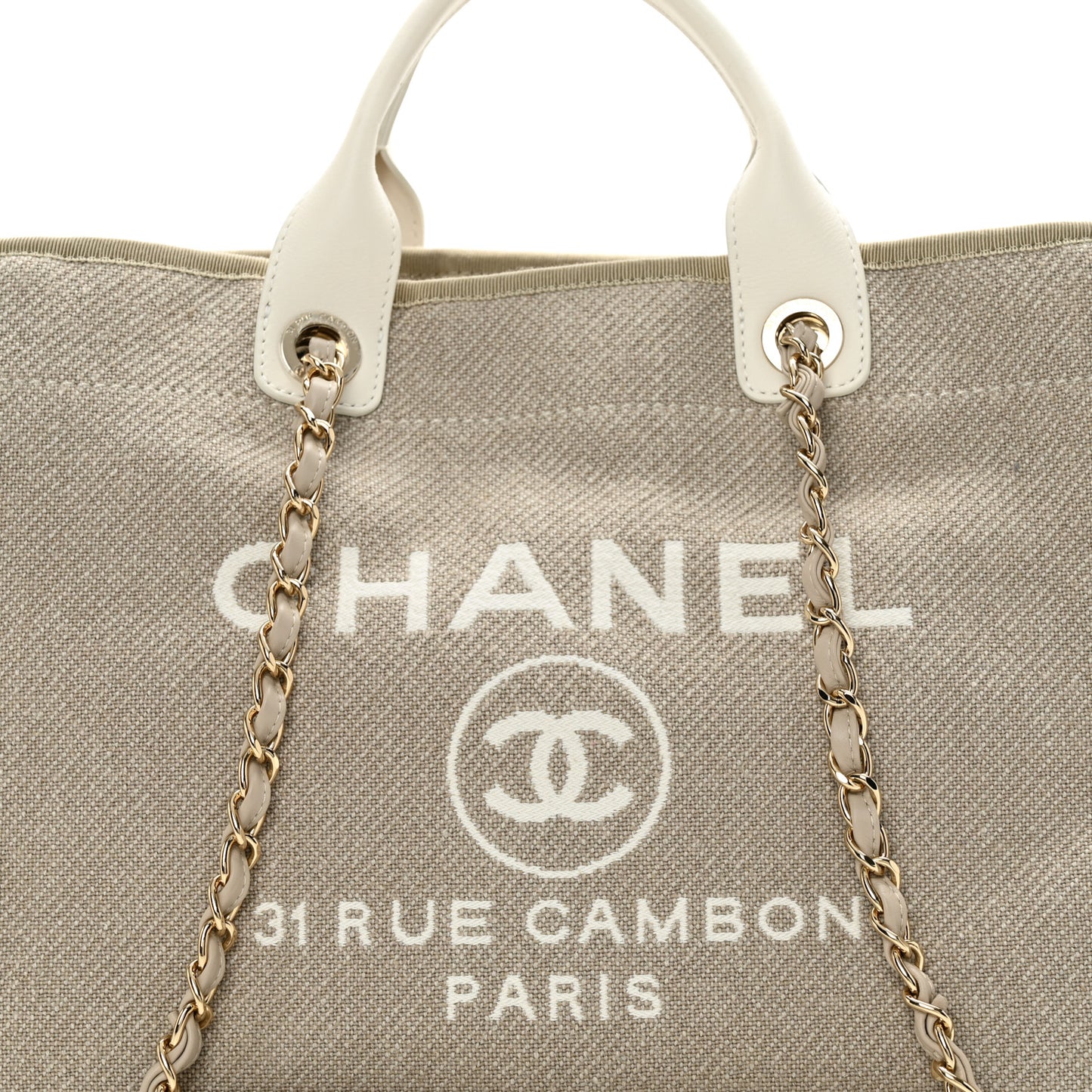 Mixed Fibers Calfskin Medium Deauville Tote Beige White