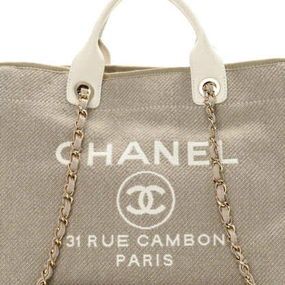 Chanel Mixed Fibers Calfskin Medium Deauville Tote Beige White 9 of 11