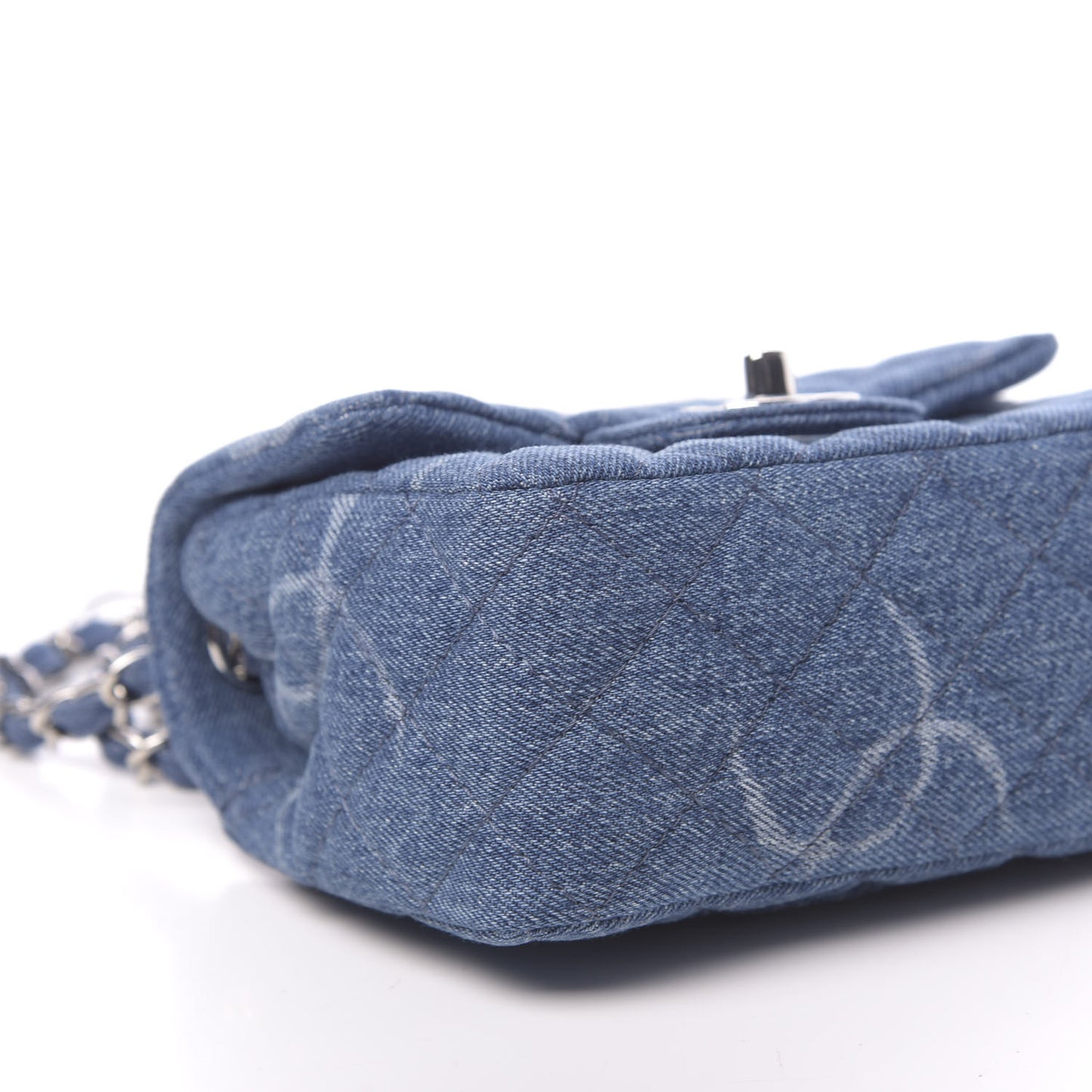 Denim CC Quilted Mini Square Flap Blue