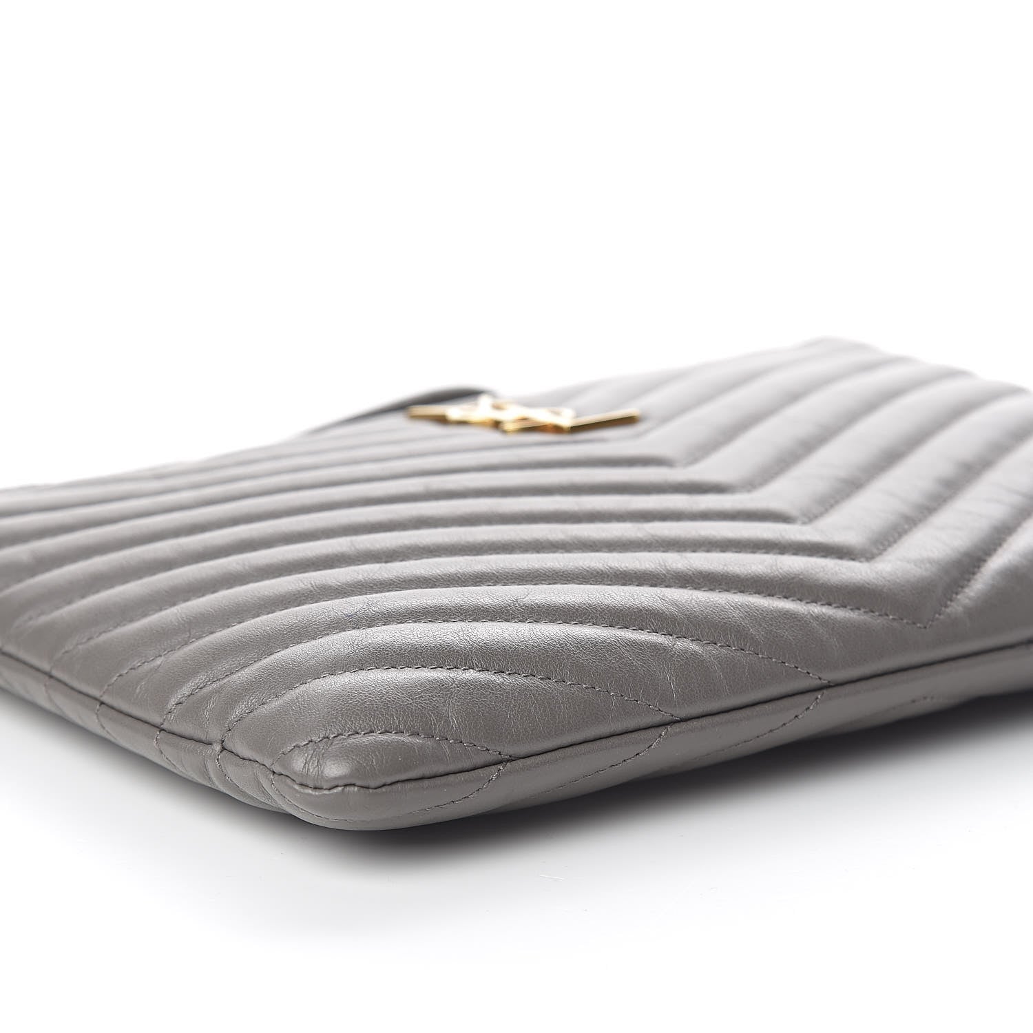 Saint Laurent Calfskin Matelasse Chevron Monogram A5 Wristlet Earth 8 of 10