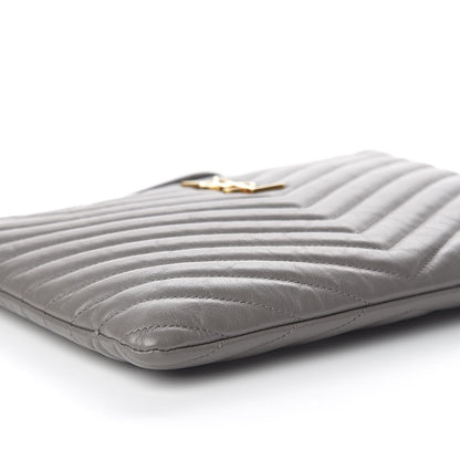 Saint Laurent Calfskin Matelasse Chevron Monogram A5 Wristlet Earth 8 of 10