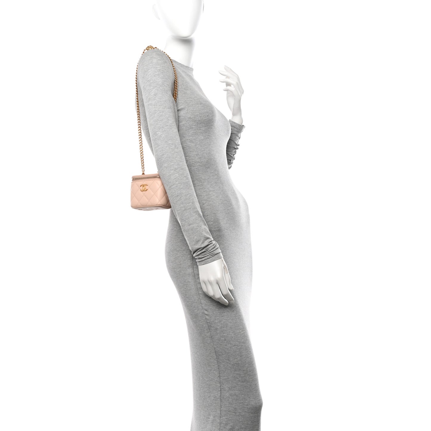 Lambskin Quilted Mini Sweet Camellia Vanity Case With Chain Beige