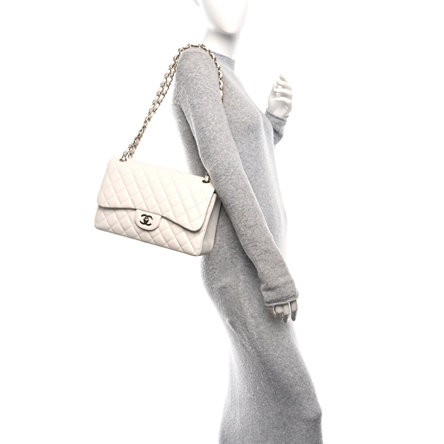 Chanel Caviar Quilted Jumbo Double Flap White 2 of 10
