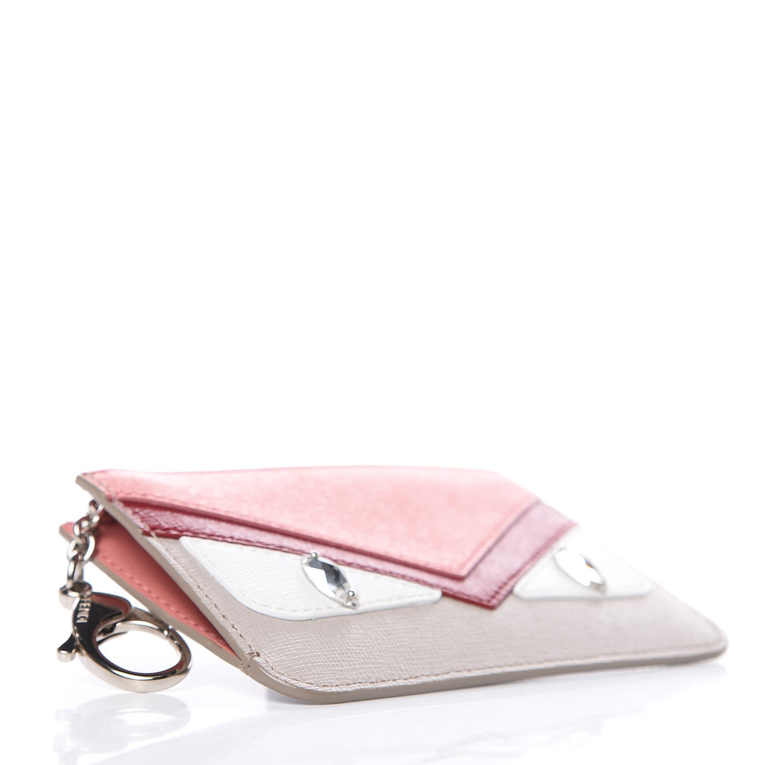 Fendi Vitello Elite Crystal Eye Monster Coin Pouch Key Case Grigio Polvere Ribes Multicolor 4 of 8