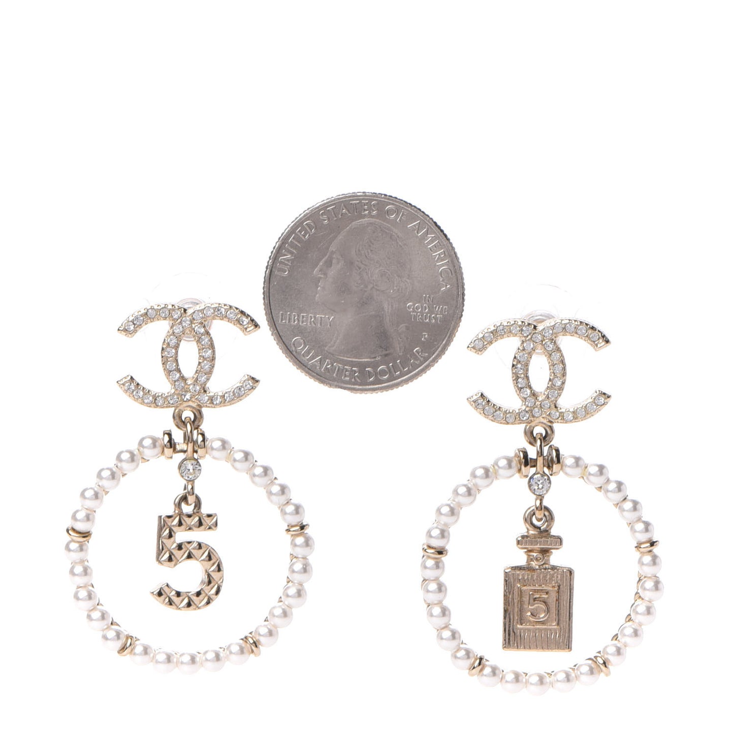 Crystal Pearl Charms CC Drop Earrings Gold