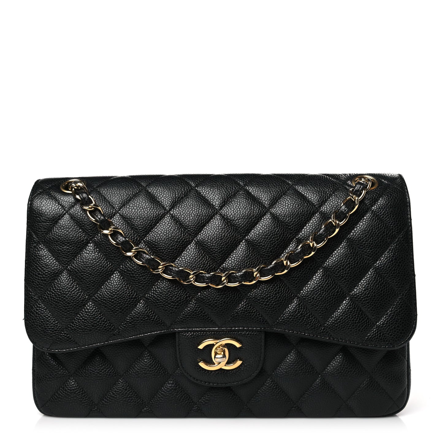 Caviar Quilted Jumbo Double Flap Black