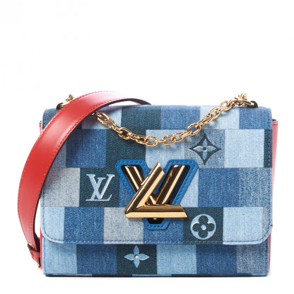 Louis Vuitton Denim Damier Monogram Twist Shoulder Bag MM Blue Rouge 1 of 8