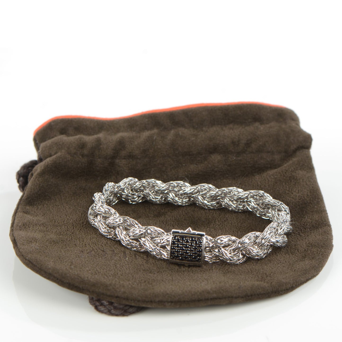 Sterling Silver Black Sapphire 15mm Braided Classic Chain Bracelet