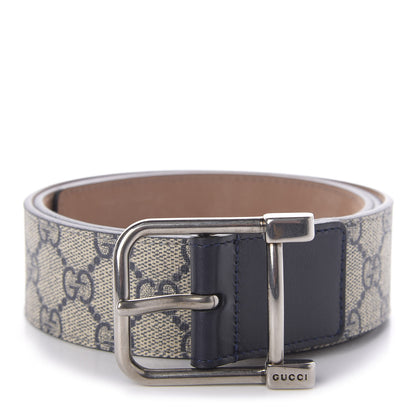Gucci GG Supremem Monogram Selleria Calfskin Square Spur 40mm Belt 90 36 Beige Blue 1 of 5