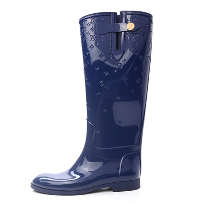 Louis Vuitton Rubber Embossed Monogram Drops High Rain Boots 41 Blue 1 of 9
