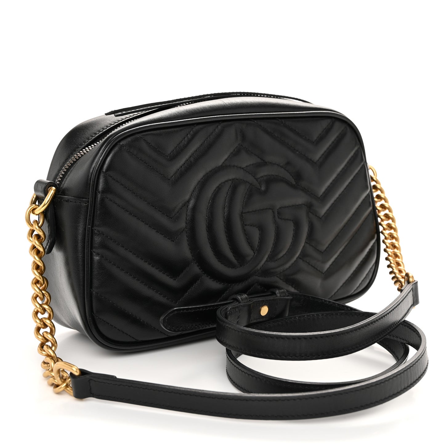 Calfskin Matelasse Small GG Marmont Chain Shoulder Bag Black