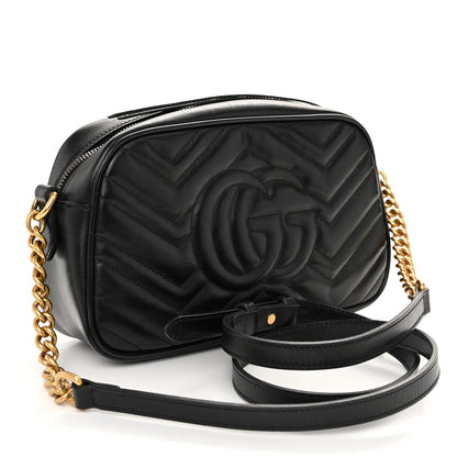 Gucci Calfskin Matelasse Small GG Marmont Chain Shoulder Bag Black 3 of 10