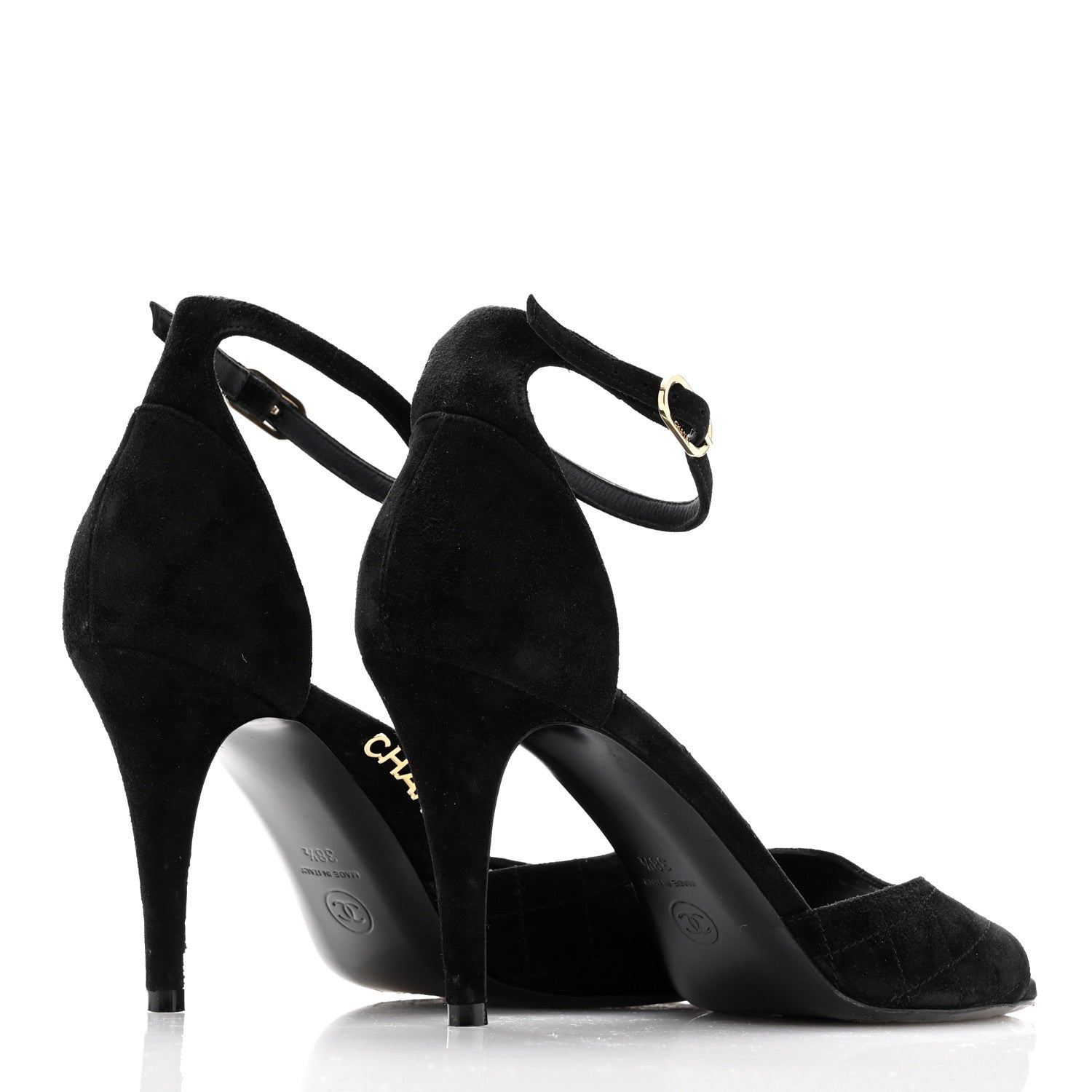 Chanel Suede Quilted Logo Sandals 38.5 Black 4 of 14