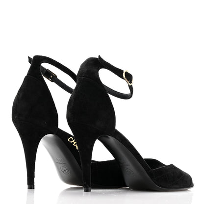 Chanel Suede Quilted Logo Sandals 38.5 Black 4 of 14