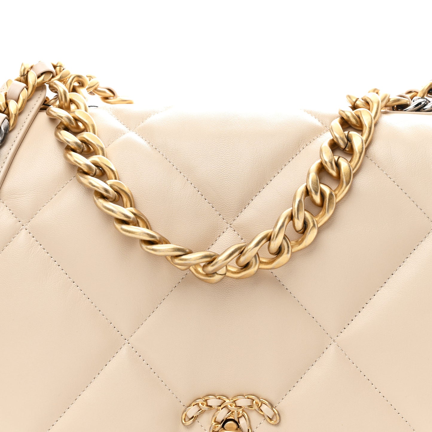 Goatskin Quilted Maxi Chanel 19 Flap Beige