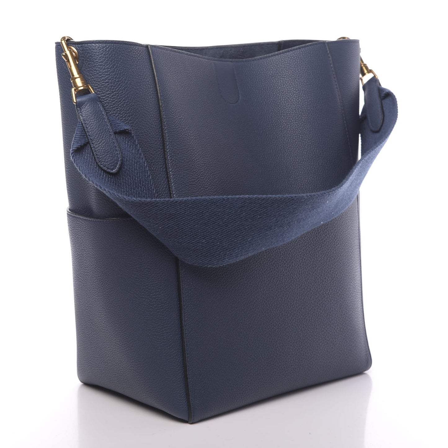 Soft Grained Calfskin Sangle Bucket Bag Deep Blue