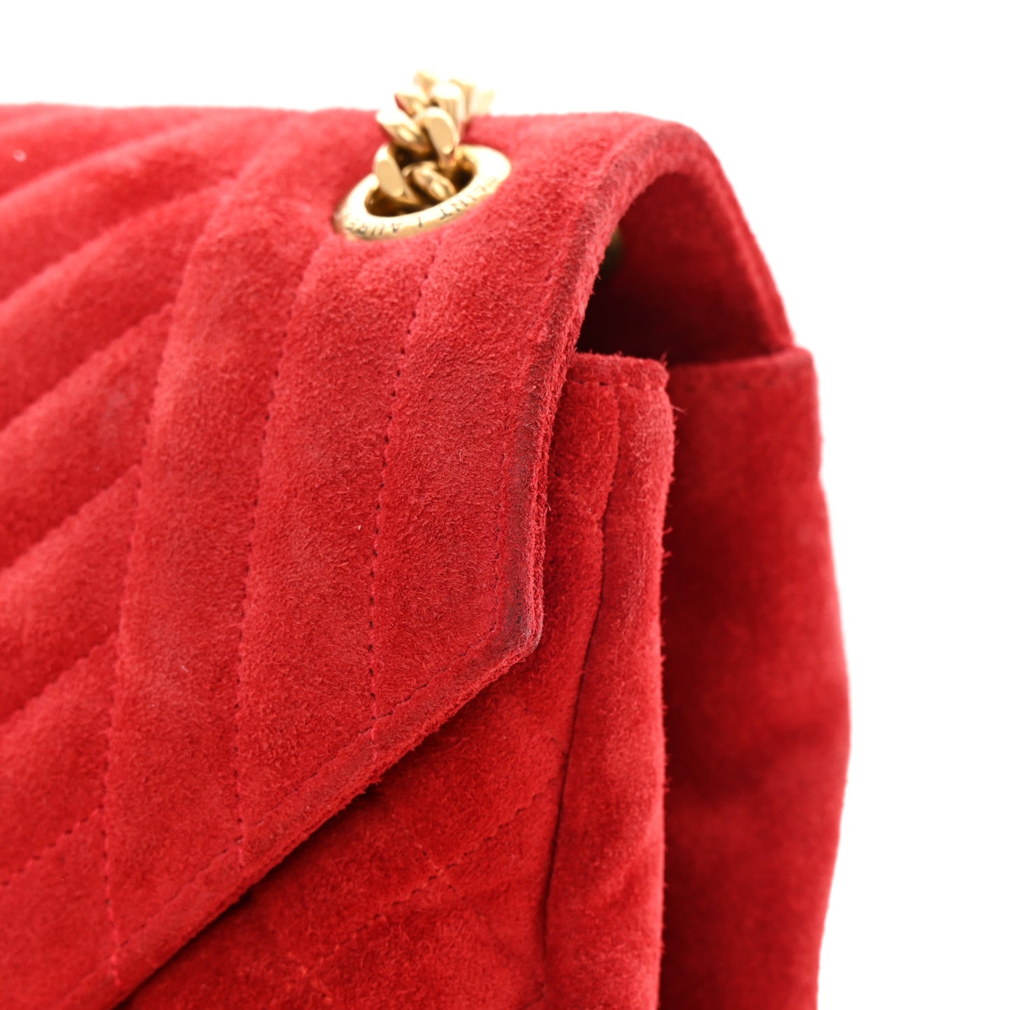 Suede Mixed Matelasse Triquilt Large Monogram Envelope Satchel Red