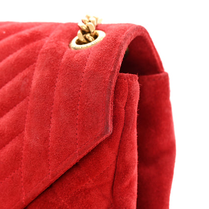 Saint Laurent Suede Mixed Matelasse Triquilt Large Monogram Envelope Satchel Red 13 of 18