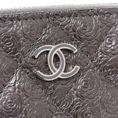 Chanel Metallic Calfskin Camellia Embossed Zip Coin Purse Grey 8 of 9