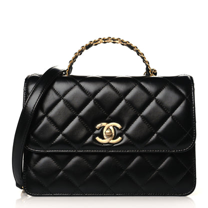 Chanel Shiny Calfskin Quilted Small Chain Top Handle Flap Black 1 of 9