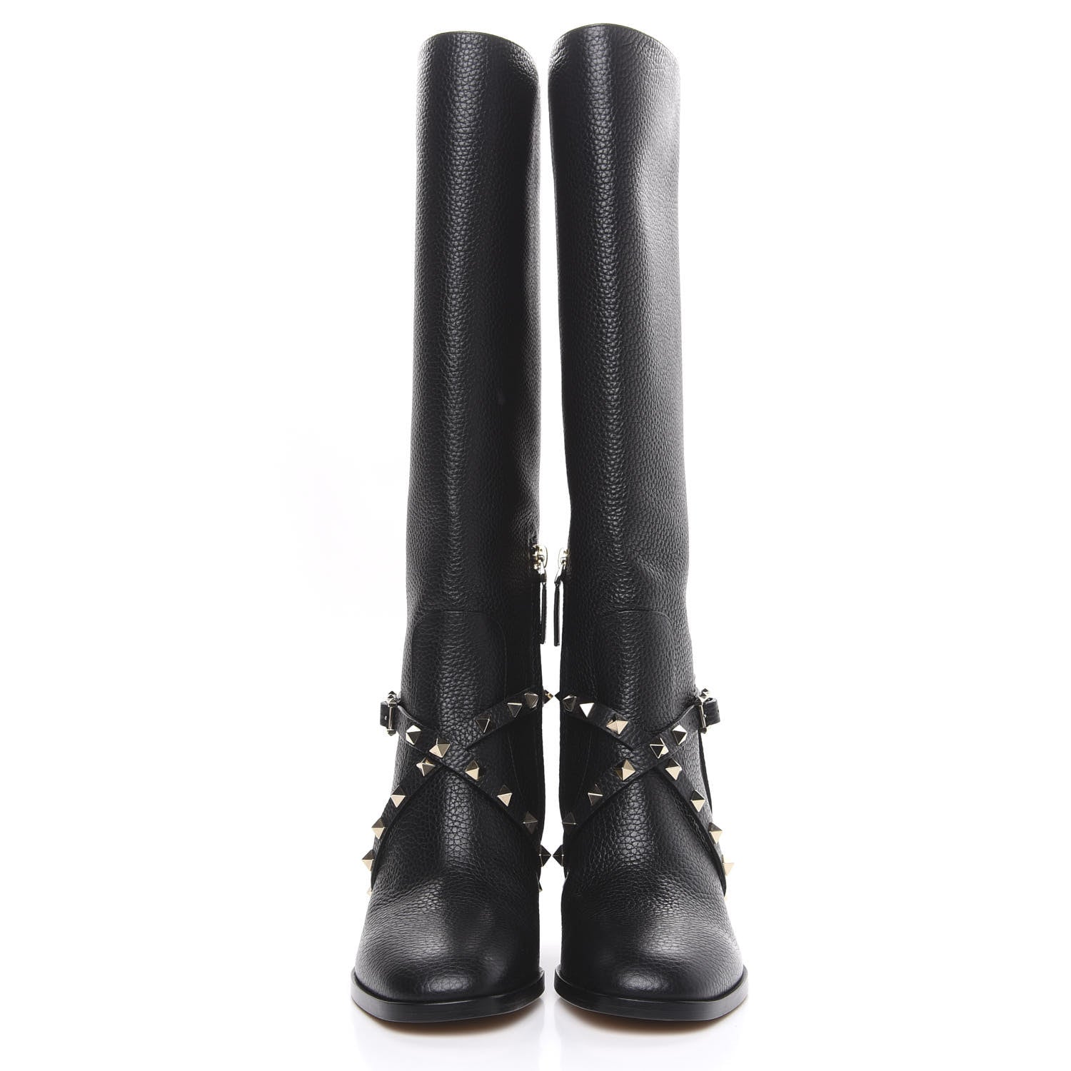Valentino Garavani Pebbled Calfskin Rockstud Knee High Block Heel 60mm Boots 37 Black 2 of 7