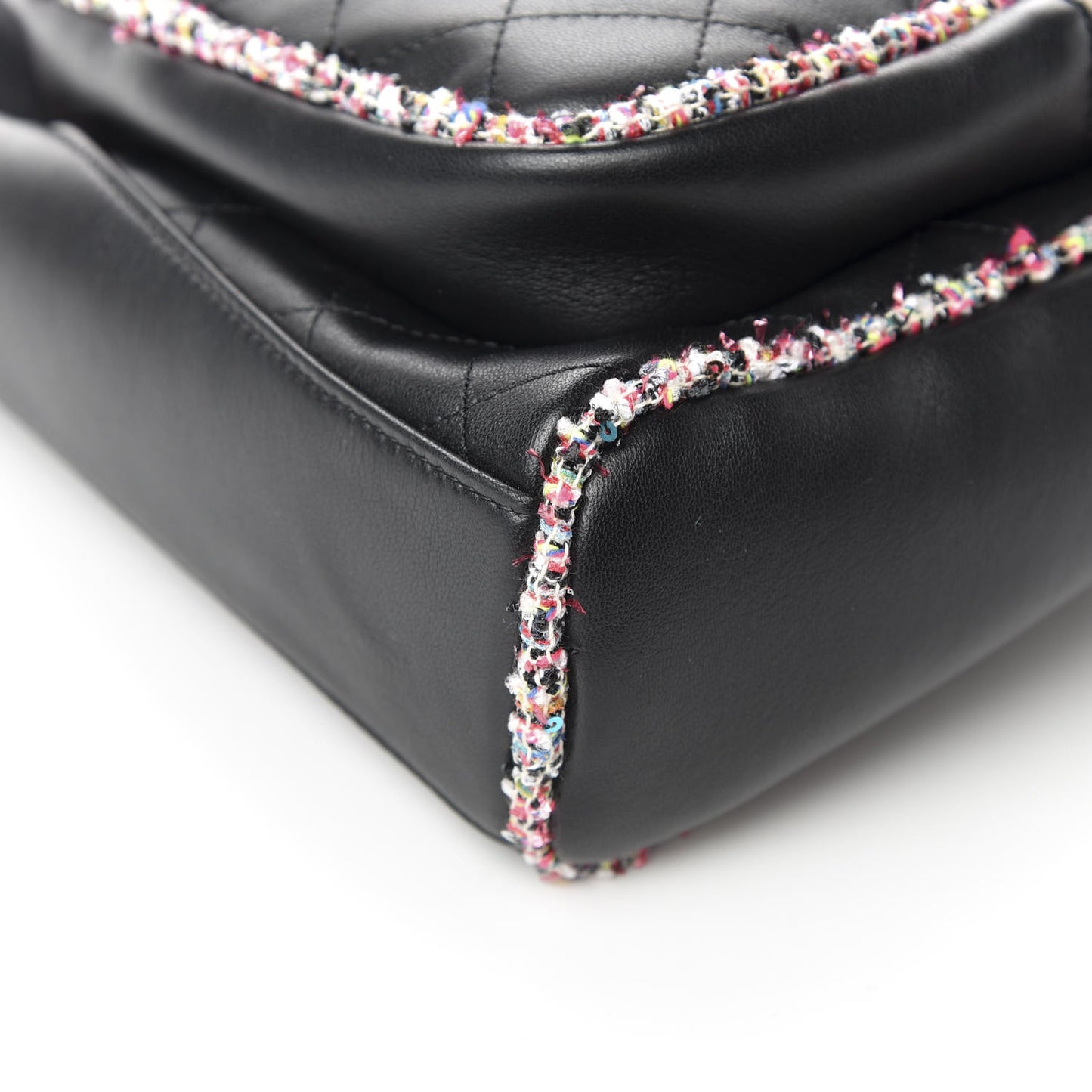Lambskin Tweed Quilted Elegant Trim Backpack Black