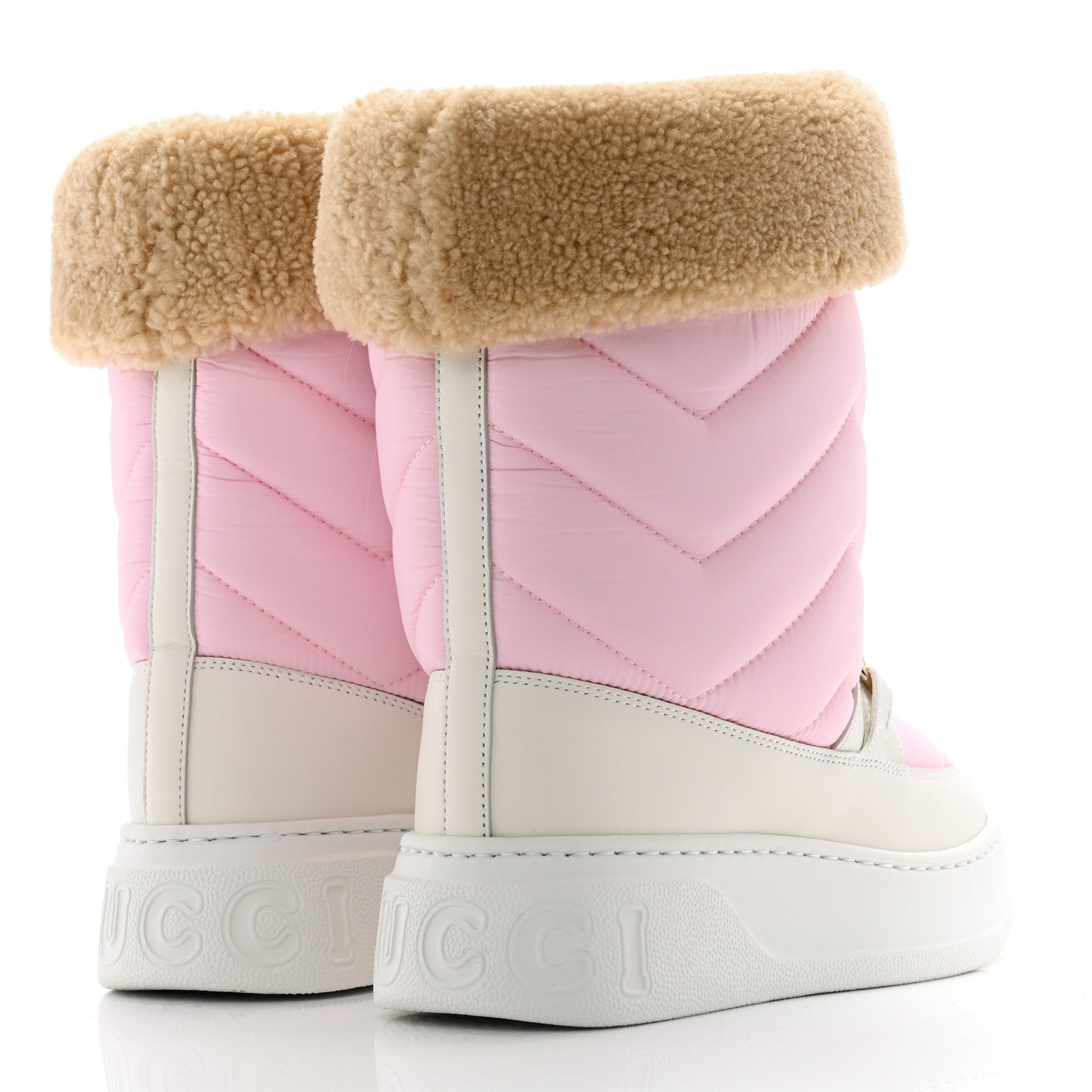 Gucci Calfskin Matelasse Shearling Horsebit Snow Boots 34 Pink White 4 of 7