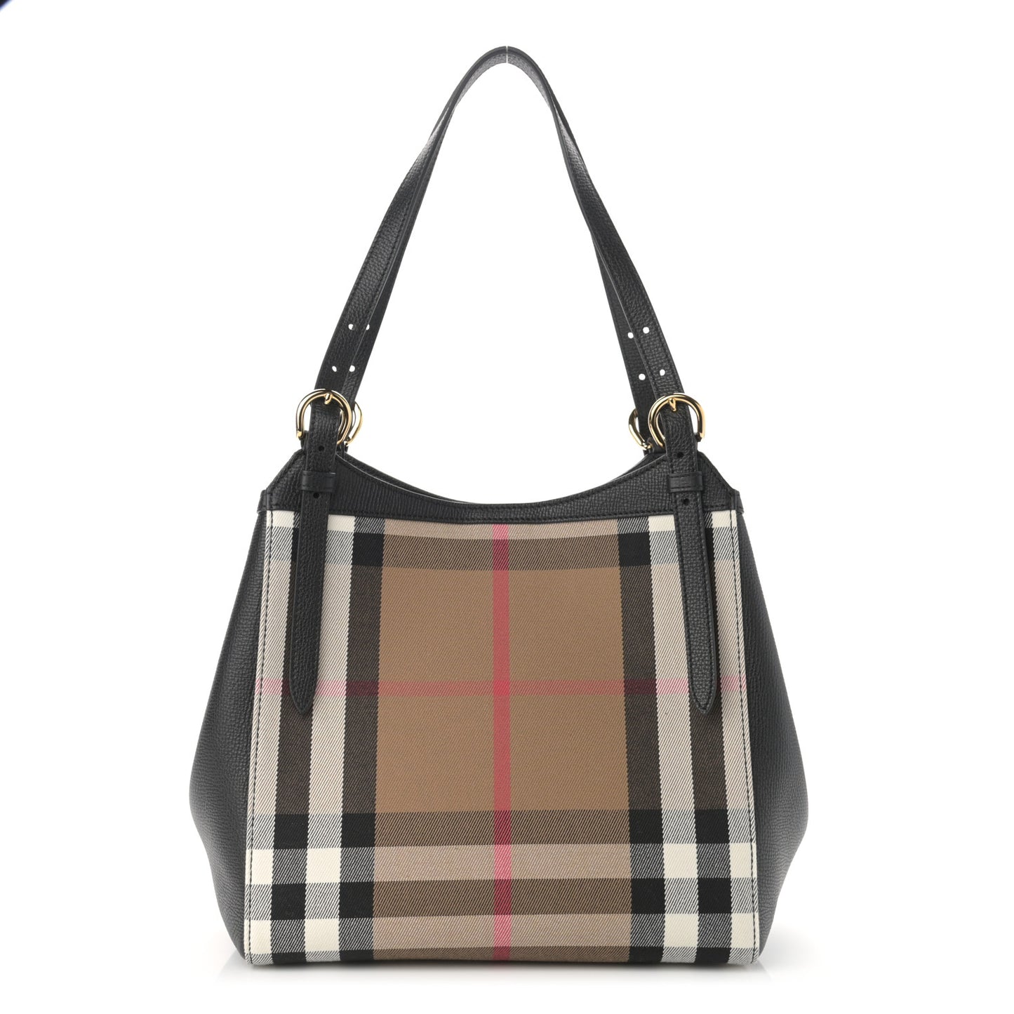 Grainy Calfskin House Check Small Canterbury Tote Black